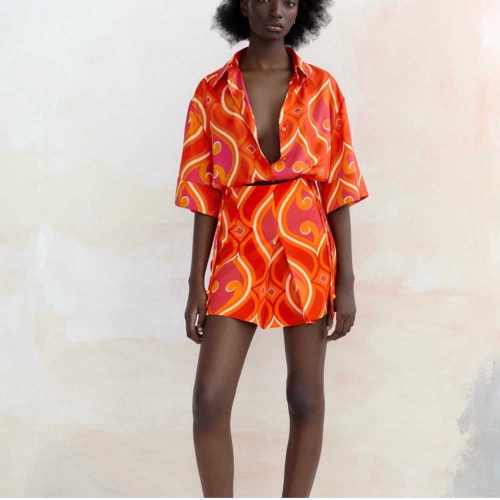 Zara Bright Red Orange Skort NWT
